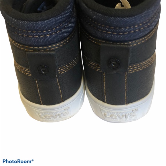 Levi’s Big Kids High Top Blue Canvas Denim Sneakers Size 4.5 - Picture 4 of 8